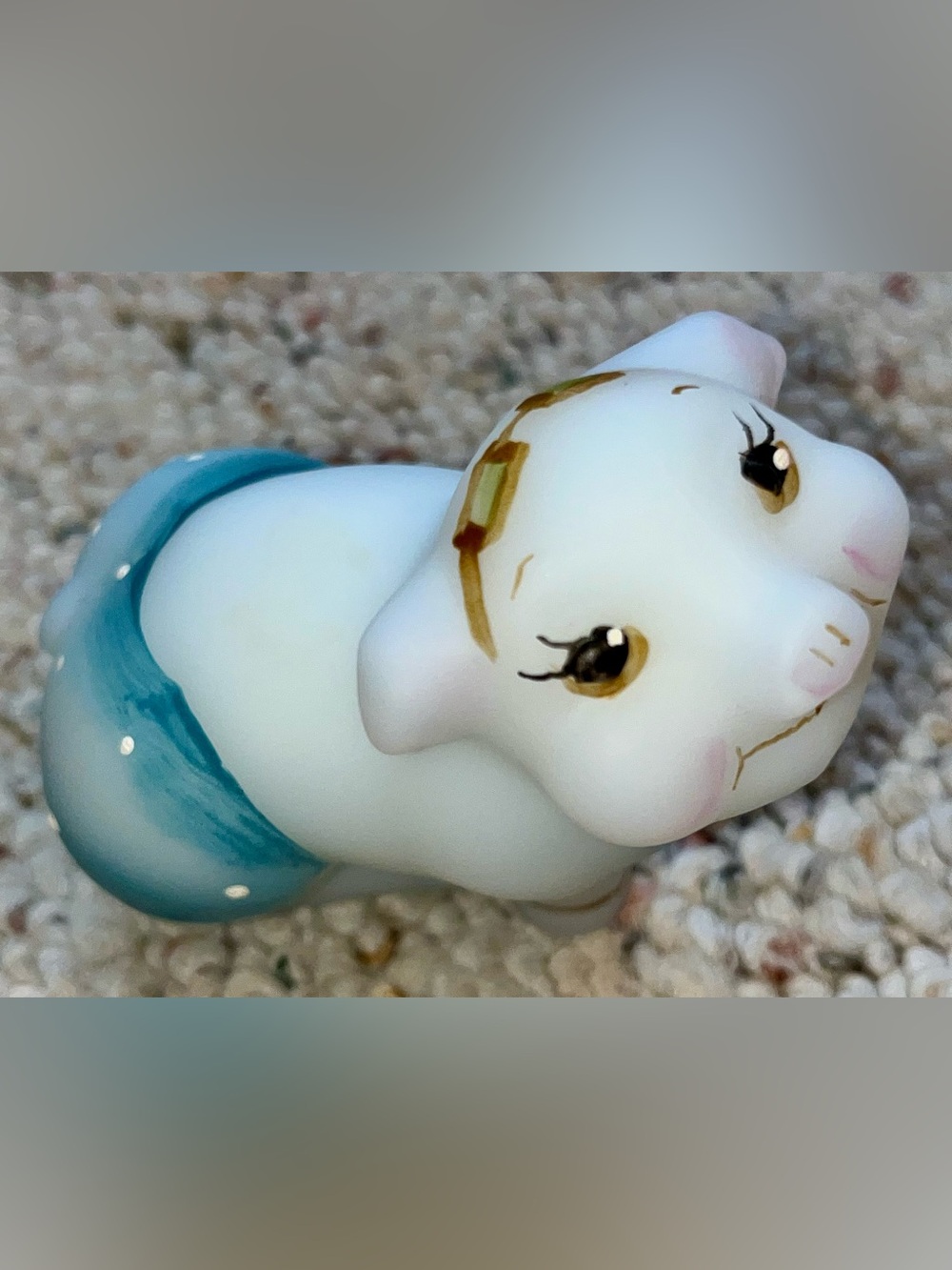 Fenton Satin White Glass Pig in Blue Hand-painted by J. Frederick - NEW W/O BOX